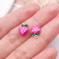 Stainless steel gold plated enamel strawberry charms for DIY handmade earrings and necklace jewelry. - Double-Sided Enamel Strawberry (T3543) / 1 Piece/Pack (12x8x3.5mm) / Rose Red
