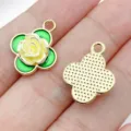 Gold clover flower drip oil pendant DIY jewelry accessory bracelet necklace earring charm - Colorful Rose Clover (28579) / 1 Piece (19x15x5mm) / Yellow