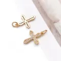 Vergoldeter Kreuz Anhänger mit Zirkonia Mikrofassung DIY Schmuckzubehör Accessoires - Hängender Ring Kreuz Anhänger (T3371) / 1 Stück (22x13.5x2mm) / Altgold