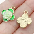 Gold Clover Flower Resin Rose Drip Oil Charm DIY Pendant Necklace Bracelet Accessory - Colorful Rose Clover (28580) / 1 Piece (19x15x5mm) / Green