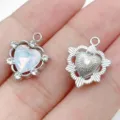 DIY silver heart charm jewelry pendant with sparkling rhinestones and opal stone 2pcs - Colorful Peach Heart Style (28443) / 1 Piece (16x13.5x4mm) / Silver