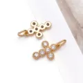 18K Vergoldet Zirkon Kreuz Anhänger DIY Schmuckherstellung Zubehör Halskette Ohrringe - Kleine Hängender Ring Kreuz Anhänger (T3372) / 1 Stück (18x10x2mm Kleine Größe) / Altgold