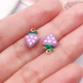 Purple Enamel Strawberry Charm Gold Plated Stainless Steel DIY Jewelry Making Accessory - Double-Sided Enamel Strawberry (T3546) / 1 Piece/Pack (12x8x3.5mm) / Purple