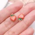 Gold plated stainless steel enamel strawberry charms for DIY jewelry making earrings necklaces. - Double-Sided Enamel Strawberry (T3547) / 1 Piece/Pack (12x8x3.5mm) / Orange