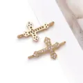 18K Vergoldet Kreuz Zirkonia Anhänger DIY Halskette Ohrring Schmuckherstellung Teil - Doppeloch Kreuzverbinder (T3374) / 1 Stück (21x12x3.3mm Loch 1.2mm) / Altgold