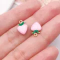 Gold plated stainless steel enamel strawberry charms DIY pendants for handmade necklaces & earrings. - Double-Sided Enamel Strawberry (T3548) / 1 Piece/Pack (12x8x3.5mm) / Pink