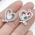 Silver Heart Rhinestone Opal DIY Jewelry Charms Pendant Handcrafted Accessories Set - Dotted Rhinestone Peach Heart Style (28447) / 1 Piece (23.5x19x5mm) / Silver