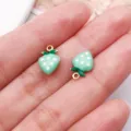 Enamel Mint Green Strawberry Charm Gold Plated Stainless Steel DIY Jewelry Making Pendant - Double-Sided Enamel Strawberry (T3551) / 1 Piece/Pack (12x8x3.5mm) / Green