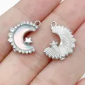 Silver moon star charm pendant rhinestone opal DIY bracelet necklace jewelry accessories making parts - Dotted Rhinestone Phantom Moon Style (28448) / 1 Piece (17x13.5x3.5mm) / Silver