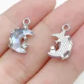 Silver moon star DIY pendant charm, iridescent opal and clear zircon jewelry accessory. - Dotted Rhinestone Phantom Moon Style (28450) / 1 Piece (16x10x5mm) / Silver