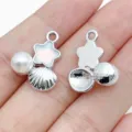 DIY star shell pearl metal pendant charm for handmade bracelet necklace jewelry making accessories - Pearl Phantom Star Shell Style (28454) / 1 Piece (20x15x7.5mm) / Silver