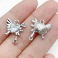 Metal DIY heart pendant charm silver color jewelry making component for handmade bracelet necklace - Double Hook Phantom Heart Butterfly Style (28455) / 1 Piece (19x16x5mm) / Silver