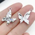 Silver butterfly pendant DIY jewelry accessory with sparkling crystal stones for crafting. - Phantom Butterfly Style (28457) / 1 Piece (23.5x21x4mm) / Silver
