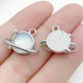 Silver planet charm pendant DIY jewelry accessory with white stone for handmade bracelet necklace - Dotted Rhinestone Phantom Four-Pointed Star Planet Style (28458) / 1 Piece (16x18x6mm) / Silver
