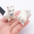 Cute white flocking puppy pendant detail, miniature resin dog charm for DIY jewelry accessories. - Westie Dog