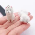 Cute flocked white puppy resin charms for DIY phone chains keychains bag jewelry accessories - Samoyed Puppy