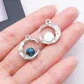 Silver crescent moon galaxy glass cabochon crystal DIY jewelry making accessory detail view - Planet Moon (28192) / 1 Piece (19x16x4mm) / Silver (White K Blue)