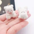 Cute flocked resin white bear charms DIY keychains bag hanging pendants accessories - White Bow Bear (27488)