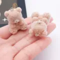 Cute flocked resin bear charms for DIY keychains, bag pendants, and phone strap accessories. - Brown Bow Bear (27489)