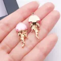 Gold and pink jellyfish charms detail, cute DIY jewelry accessory for handmade earrings and bracelets. - Pink Resin Ocean Fine Glitter Jellyfish (28154)
