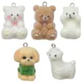Cute flocked animal pendants, resin bear and dog charms, perfect for DIY keychains and bag accessories. - Mixed 5 Flocked Animals (SN1713) / 5 Pieces/Pack
