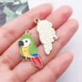 Metal alloy enamel parrot charm pendant closeup for DIY handmade earrings necklaces keychains. - Parrot (27950) / 1 Piece/Pack (30x14mm) / Green