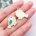 DIY alloy bird enamel charm pendant, KC gold plated cute animal jewelry making accessory. - Long-Tailed Tit Bird (27951) / 1 Piece (21x23mm) / Light Orange
