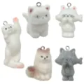 Cute flocked resin cat keychains DIY pendants phone charms cute bag accessories 6pcs - Mixed 5 3D Cat Styles / 5 Pieces/Pack