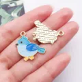 Close-up detail of cute blue bird enamel charm pendant, KC gold finish, DIY jewelry making. - Blue Jay Crow Bird (27952) / 1 Piece (24x24mm) / Blue