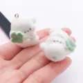 Cute white flocked animal pendant with green clover, DIY resin charm for phone case keychain - Clover Puppy / 1 Piece (32x30x21mm)