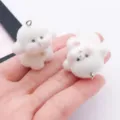White flocked cute animal charm pendant, resin cartoon keychain DIY accessory. - Bell Dog / 1 Piece (31x28x27mm)