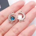Silver tone starry sky moon rhinestone charm DIY pendant for handmade jewelry making earrings - Three-Hole Planet Moon (28190) / 1 Piece (17x11x4mm) / Silver (White K Blue)