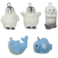 Cute resin flocked animal charms pendants for DIY keychains jewelry making and bag accessories - Mixed 5 Flocked Sea Animals (SN1709)