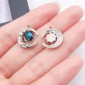 Silver moon star pendant DIY jewelry accessory, shining crystal charm for handmade necklace - Planet Moon (28191) / 1 Piece (17x13.5x4mm) / Silver (White K Blue)