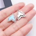 Ocean whale tail glass UV iridescent pendant DIY jewelry accessory variant style. - 1 Piece (17x14x4mm) / Blue Glass UV Iridescent Rhinestone Fish Tail (28120)