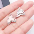 DIY alloy rhinestone whale tail charms pendant for handmade jewelry making, earrings, necklace. - 1 Piece (17x14x4mm) / Pink Glass UV Iridescent Rhinestone Fish Tail (28121)