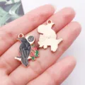 DIY gold plated alloy crow enamel charm pendant for handmade jewelry making and crafts - Right Flower Crow (16643) / 1 Piece (17x20mm) / Black
