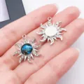 Zon hanger metaal DIY bedel met strass en melkweg glas voor handgemaakte sieraden - Zonnebloem (28194)