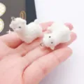 White Flocked Animal Resin Charm DIY Keychain Pendant Accessory Cute Fluffy Figurine - Alpaca (27495)