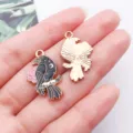 DIY alloy enamel raven charm KC gold metal pendant for handmade necklace earrings - Left Flower Crow (16646) / 1 Piece (16x26mm) / Black