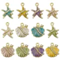Enamel starfish shell charms pearl metal pendants for DIY jewelry making accessories - Enamel Ocean Shell Starfish Mixed (SN1757)