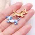 Dachshund enamel dog pendant charms DIY handmade necklace bracelet jewelry accessories - 1 Piece/Pack (23.5x15mm) / Blue Flower Dachshund (27734)