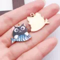 Süßer schwarzer Katzen Emaillierter Anhänger für DIY Handgemachte Halsketten und Schmuck. - Schwarze Emaille Katze Fischt