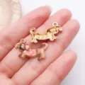 Detailed view of cute enamel dachshund charms for DIY jewelry making, bracelets and necklaces. - 1 Piece/Pack (23.5x15mm) / Brown Flower Dachshund (27739)