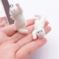 Cute white resin flocked cat keychain pendant, soft touch plush bag charm accessory for keys. - 3D Stretching Cat (27484)