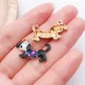 Diy enamel floral dachshund dog animal metal charm pendant for handmade jewelry making. - 1 Piece/Pack (23.5x15mm) / Black Flower Dachshund (27740)