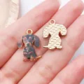 Cute dachshund dog metal pendant charm for DIY jewelry making, cute pet necklace accessory detail shot. - Sitting Dachshund Style (27766) / 1 Piece (21x15mm) / Dark Brown