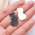 Süßer schwarzer Katzen Emaillierter Metall Anhänger für DIY Schmuck Ohrringe Halskette. - Schwarze Sitzende Katze