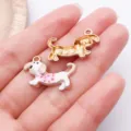 Diy Dachshund Dog Metal Enamel Charm Pendant For Handcrafted Bracelets Necklaces Jewelry Making - 1 Piece/Pack (23.5x15mm) / Pink Heart Dachshund (27732)