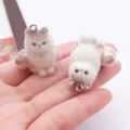 Cute flocked cat keychain pendant, soft resin 3D kitten charm for bags and car keys daily use. - 3D Ragdoll Cat (27483) / 1 Piece (30x24.5x23mm) / White